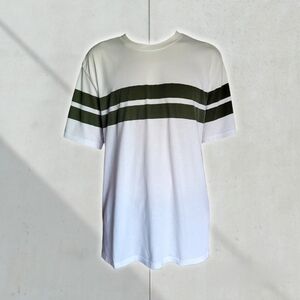 H&M Label of Graded Goods Men's White T-Shirt with 2 Olive Stripes Size XL